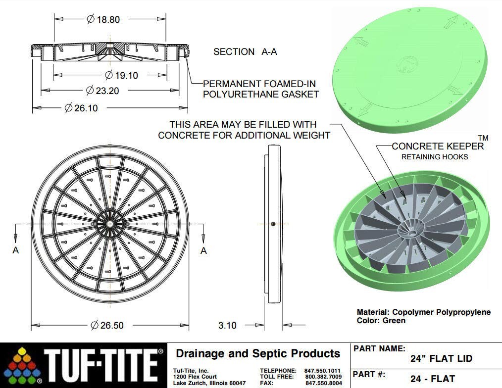 TUF-Tite 24in Heavy Duty Flat Riser Lid for Corrugated Pipe Green Watertight