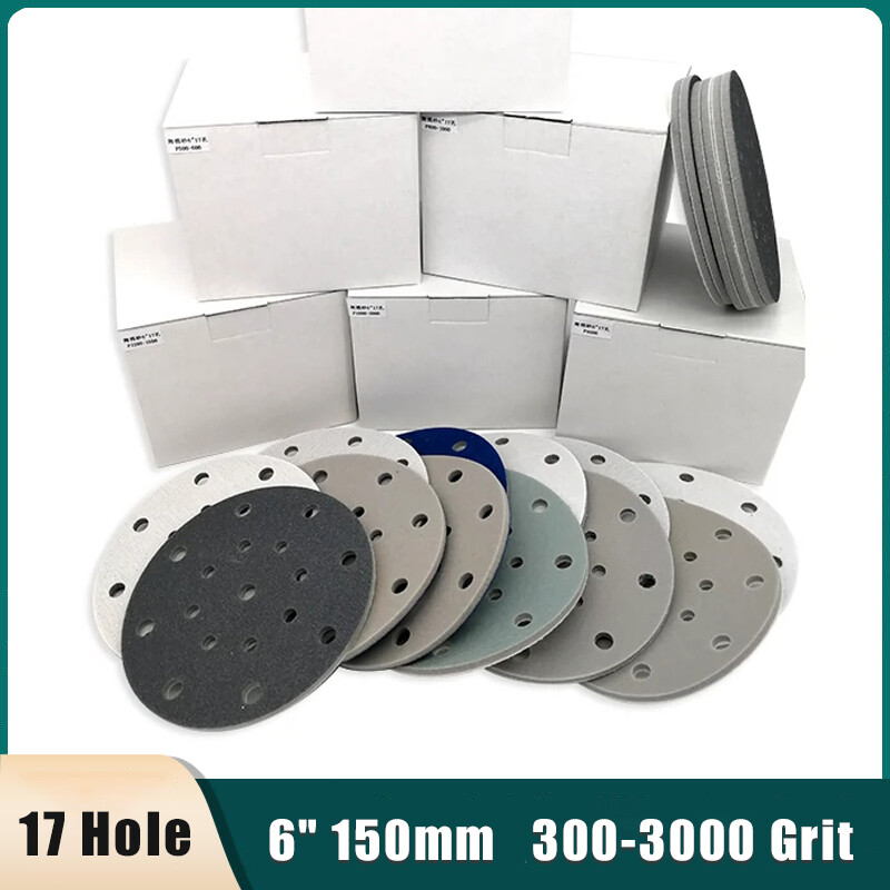 6″ 150mm 17 Hole Wet And Dry Sponge Sandpaper Foam Sanding Disc 300-3000 Grit