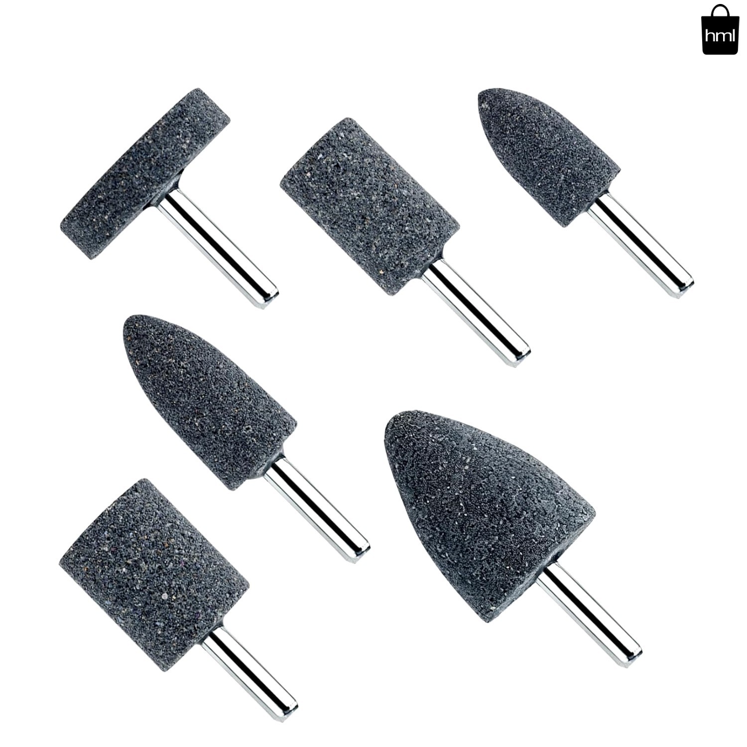 6 Pack 3 Shapes Abrasive Grinding Stone Mounted Grinding Bits 1/4 Inch Shank