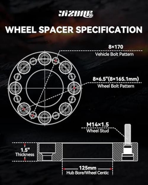 8×170 to 8×6.5 Wheel Adapters for Ram 2500 Wheels on F-250 F 8×170 to 8×165.1