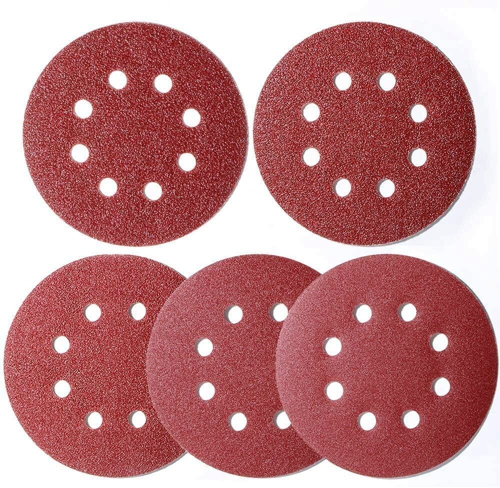 100PC 40 60 80 120 240 Grit 5 inch Sanding Discs Hook Loop 8-Hole Orbital Sander