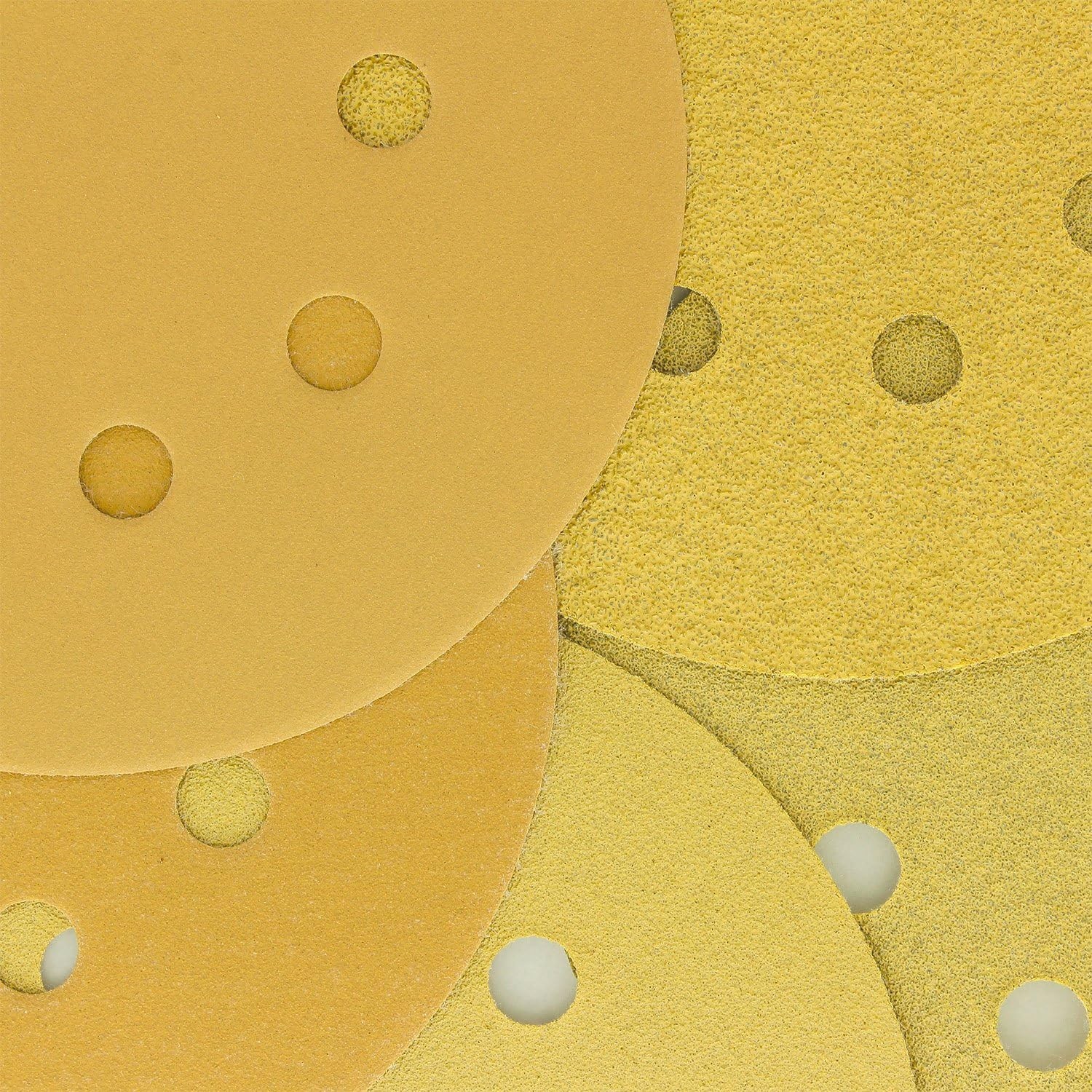 5-Inch Gold Sanding Discs – 50-Piece Variety Pack with 8 Holes for Dust-Free Use