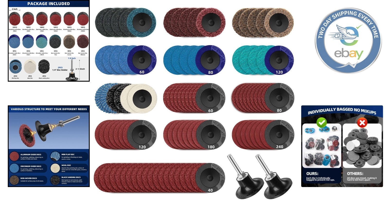 108Pcs Sanding Discs Set – Quick Change, 2 Inch for Die Grinder & Surface Prep