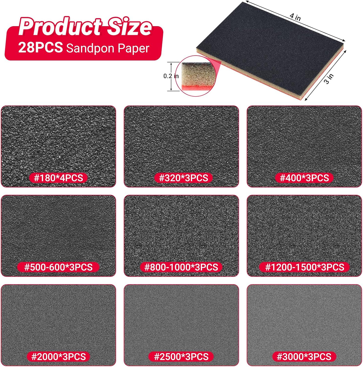 28 PCS 180-3000 Grit Sanding Sponge,Soft Foam Sanding Block,Ultra Fine Sanding P