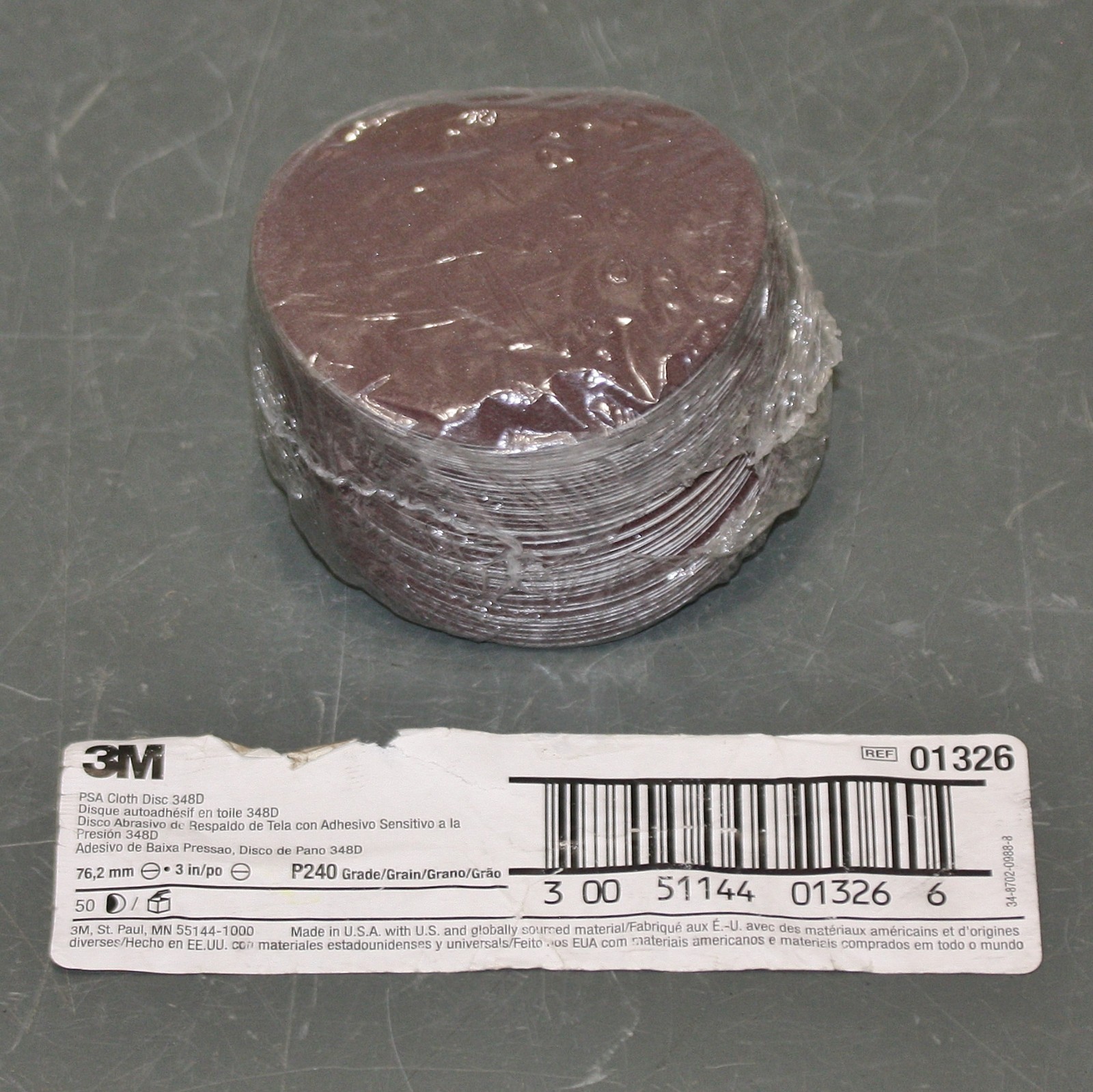 (150) 3M PSA 348D Sanding Disc 60440201881, 3″ OD, P240 Grit, 01326