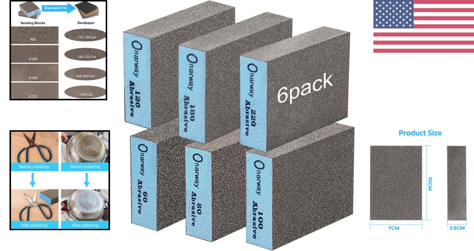 Versatile Sanding Block 6 Pack – Ideal for Furniture Polishing & Putty Smoothing