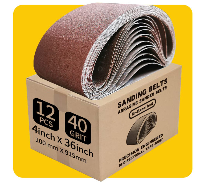 Banda de lija 4 x 36 pulg de óxido de aluminio grano 40 premium para paquete