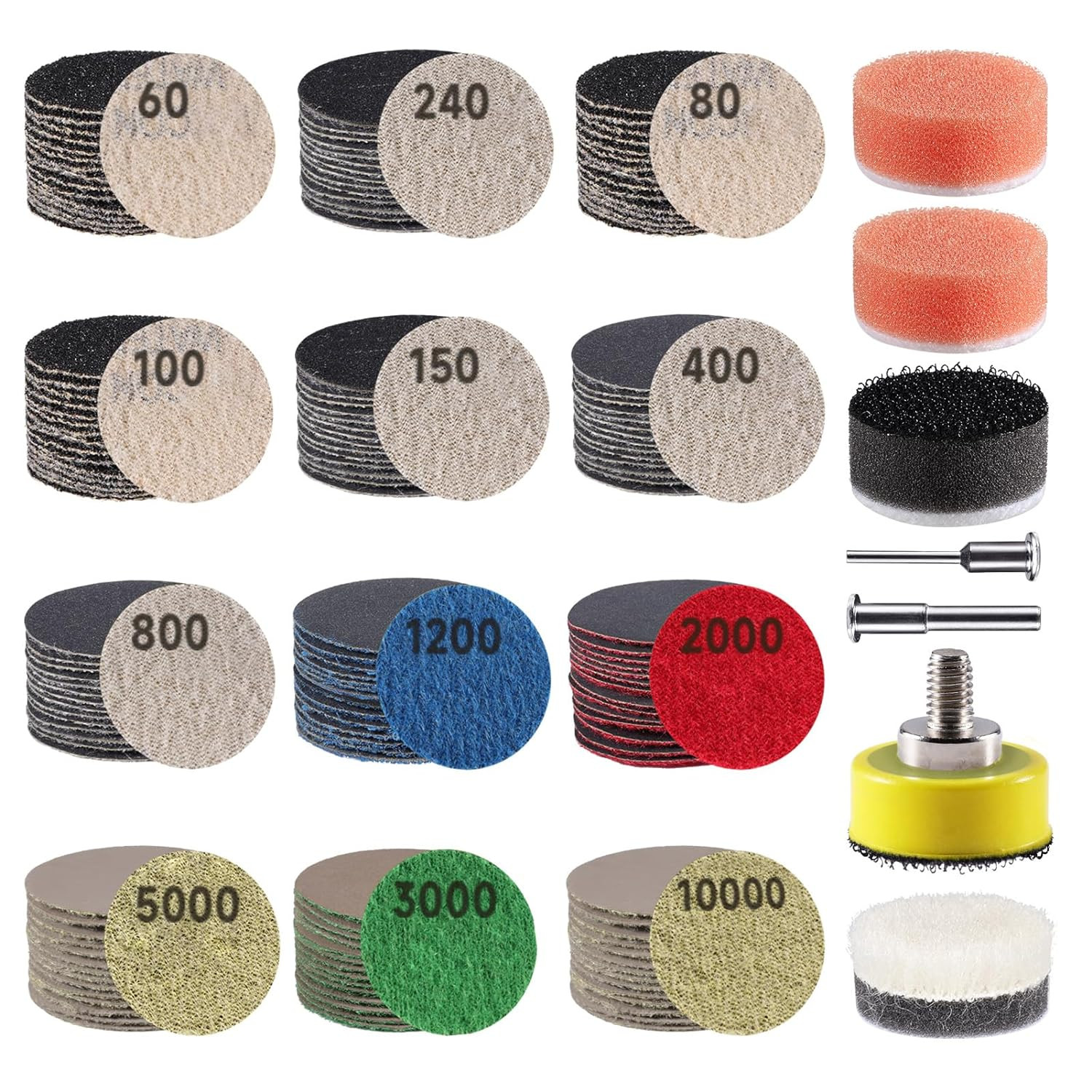 188 Pcs 1 Inch Sanding Disc, Hook and Loop 60 to 10000 Grit Wet Dry Sandpaper…
