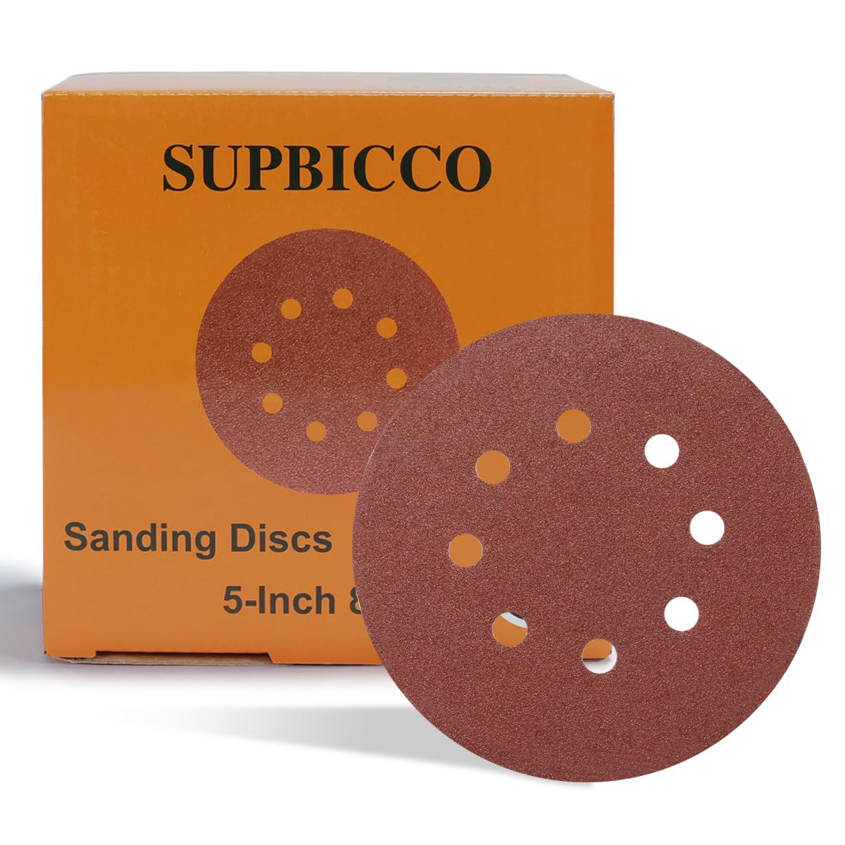 5 Inch 8 Hole Sanding Discs Hook and Loop, 50 PCS 80 Grit round Sand Paper