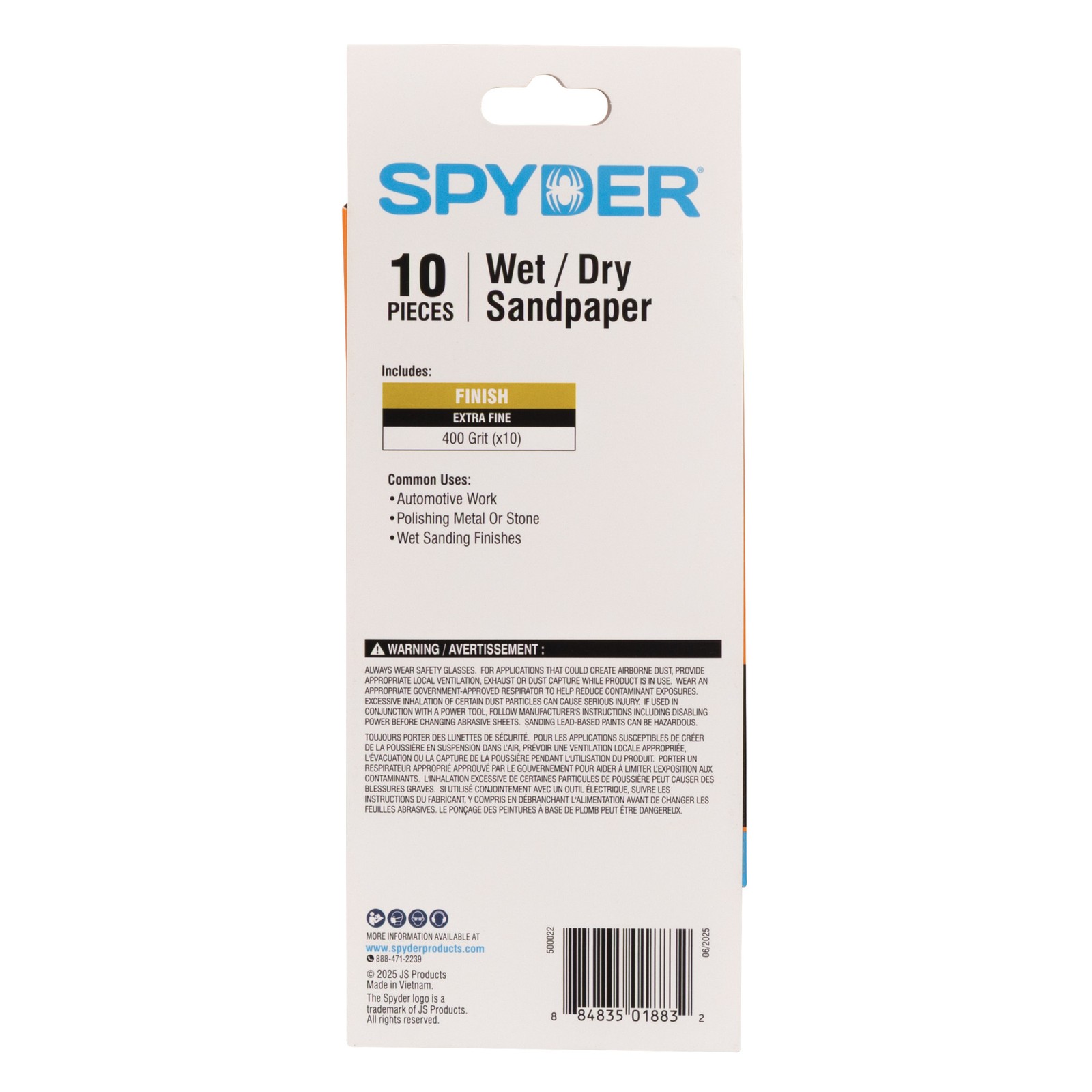Spyder 3-2/3 in. x 9 in. 400 Grit Wet/Dry Sandpaper Sheets 10-Pack 500022