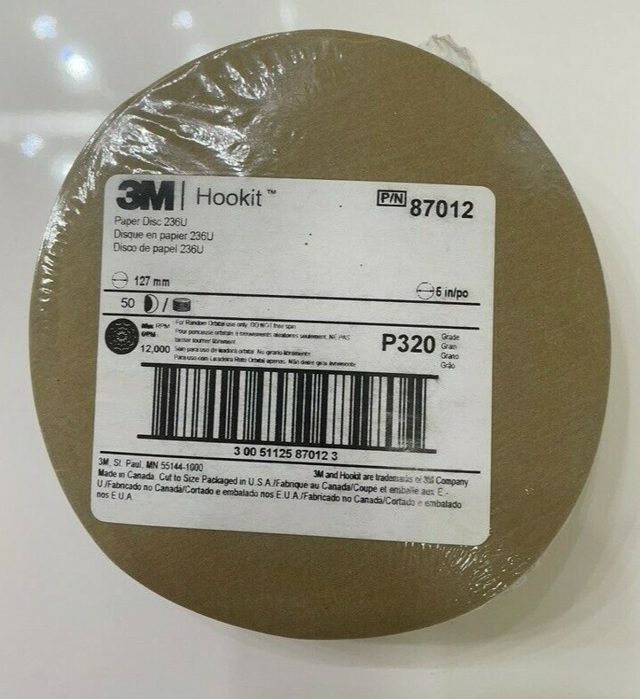 3M sandpaper hookit Disc fine P320 grit p/n 87012 50 sheets 127mm. 5 inch new