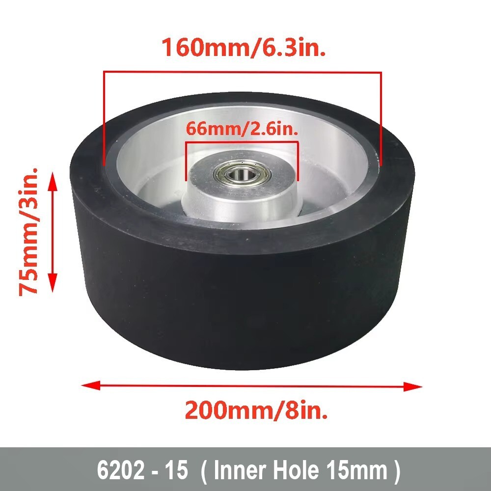 200*75*24mm Solid Rubber Contact Wheel with 8*3mm Keyslot Balanced Belt Grinder