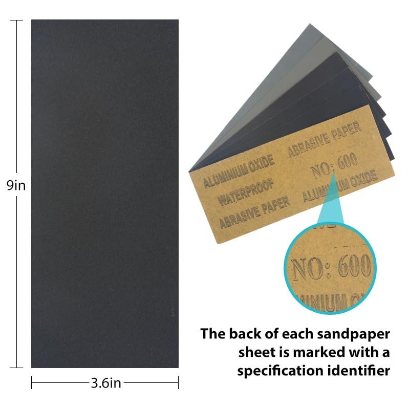 24 PCS Sand Paper, Wet Dry Paper Variety Pack 9 x 3.6 inches, BLACK