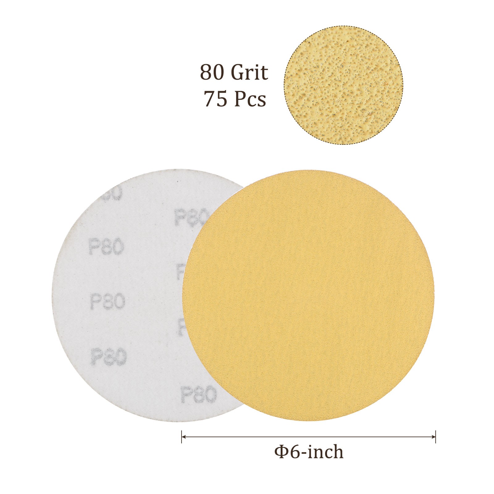 75pcs No Hole Sanding Discs 6 Inch 80 Grit Sanding Pads for Orbital Sander