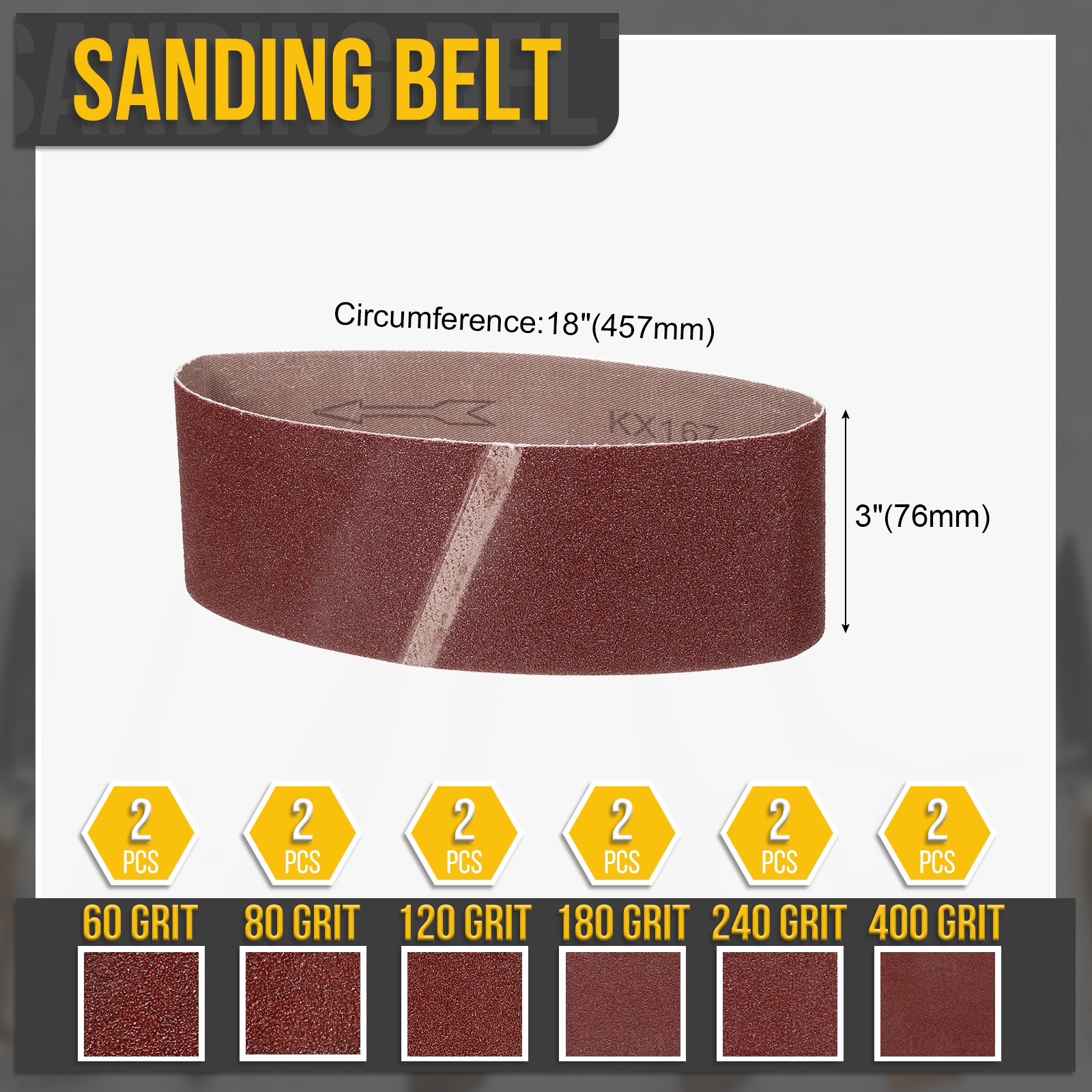 3″ x 18″ Sanding Belt Set,12 Piece 60/80/120/180/240/400 Grit for Knife