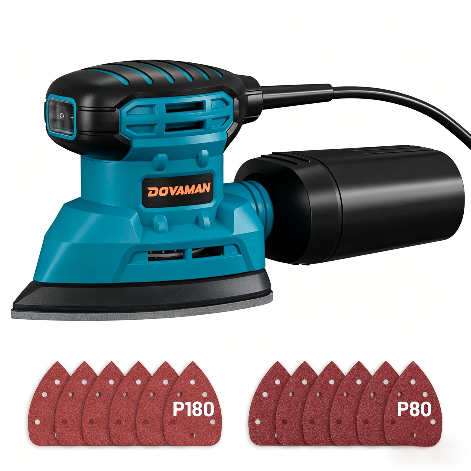 DOVAMAN 130W Detail Sander, 12000RPM Palm Sander Tool, Dust Collection A-blue