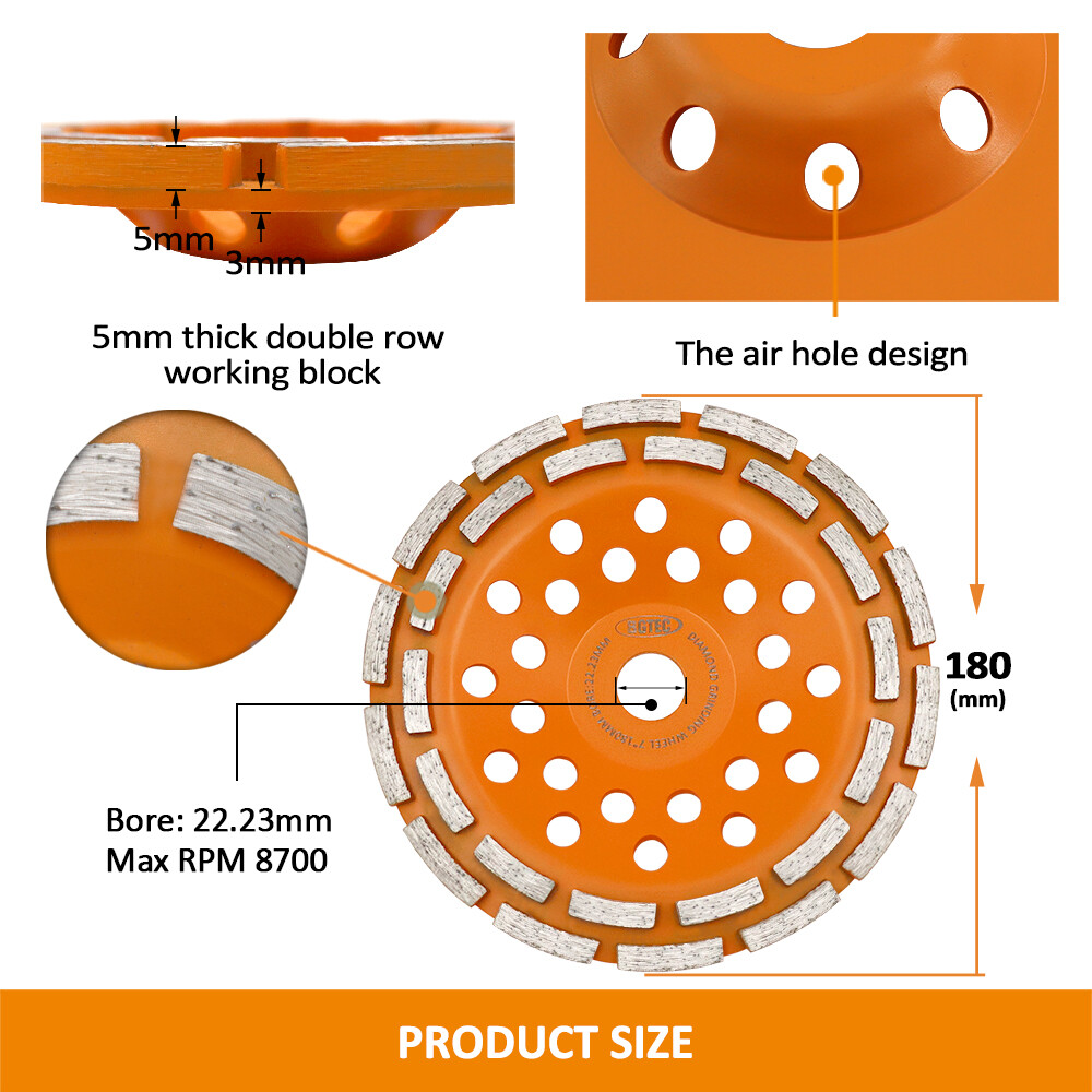 7”/180mm Double Row Diamond Grinding Wheel Granite Sanding Disc for Marble Tile