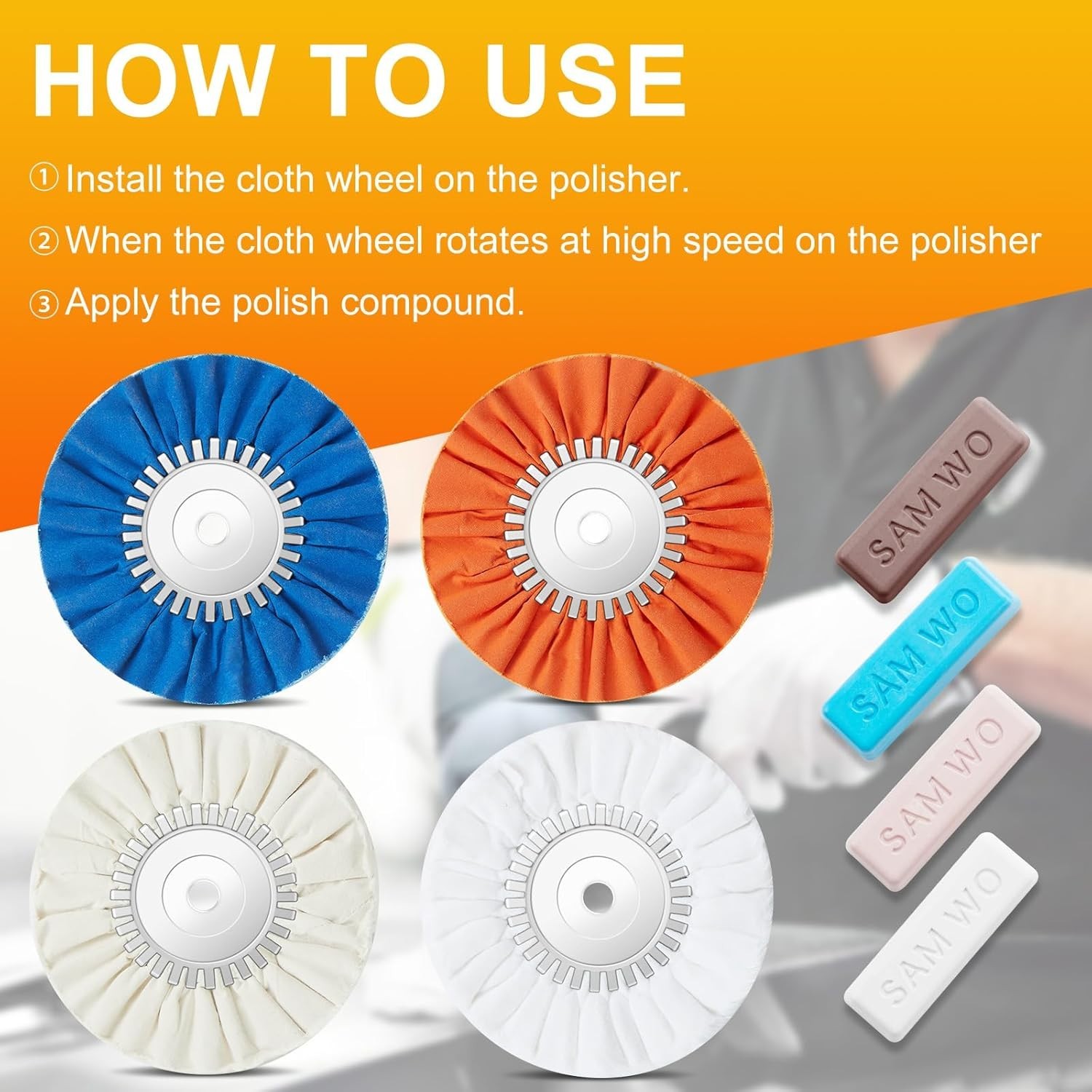 SAM WO 8 Inches Airway Buffing Wheel, Polishing Wheel with Buffing Compound Kit