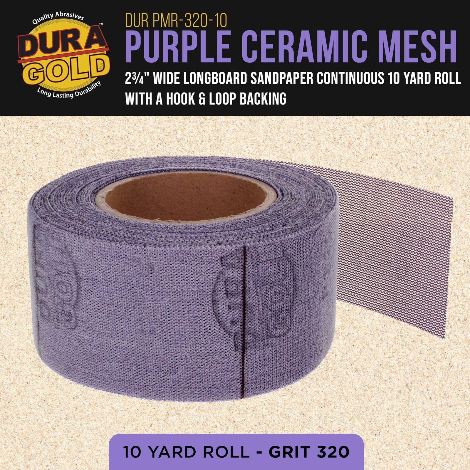 Dura-Gold Premium 320 Grit Purple Ceramic Mesh 2.75″ x 10 Yard,