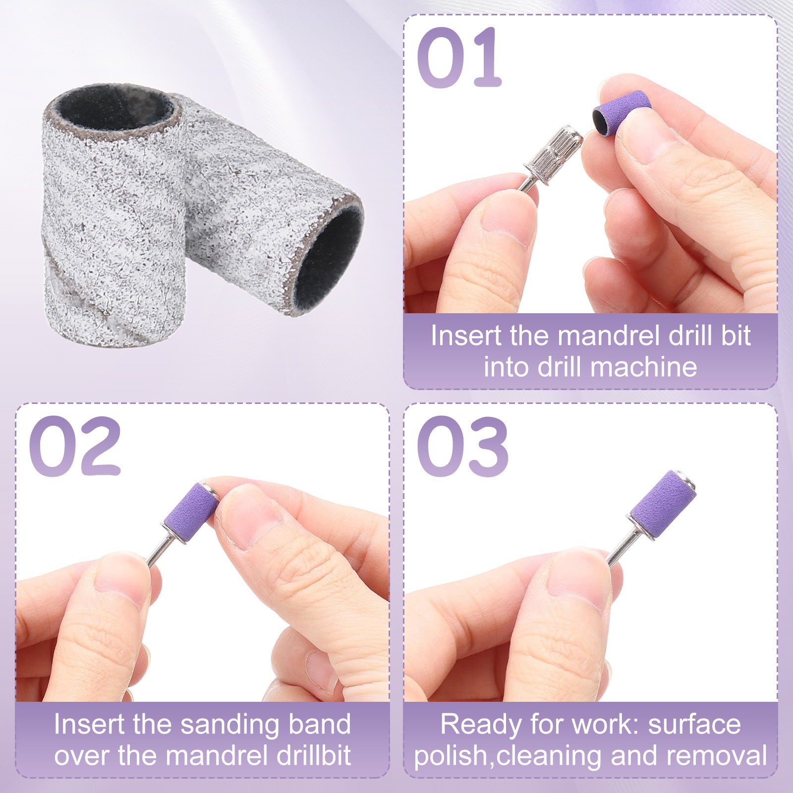 100pcs Small Sanding Bands 240 Grit for Nail Drill Bits White