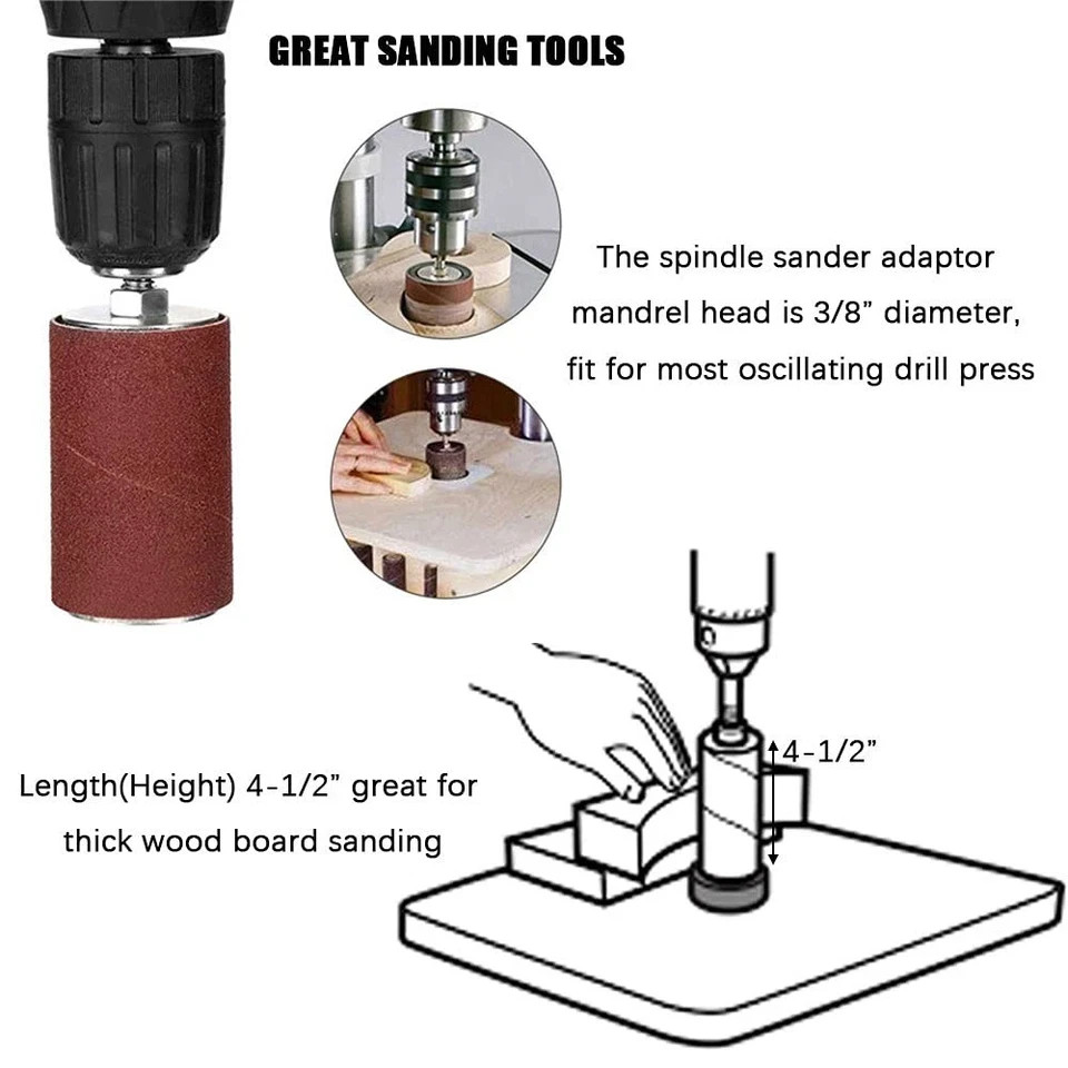 Spindle Sander Adaptor 4-1/2 x 1/ with Rubber Sanding Drum Kit OD 3/4, , 1-1/
