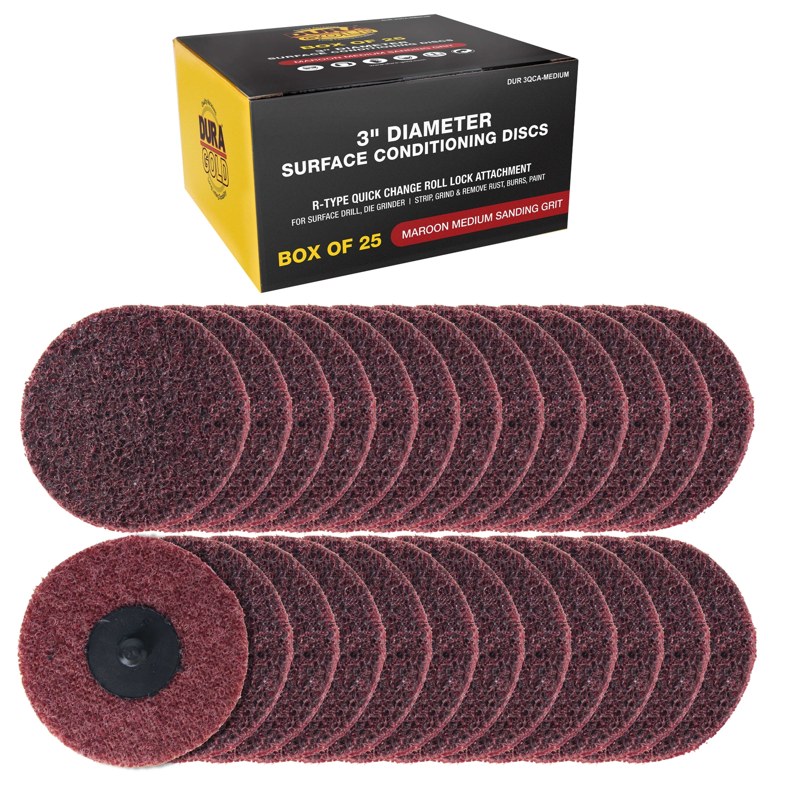 Dura-Gold 3″ Surface Conditioning Discs Maroon Medium Sanding Grit (Box of 25)