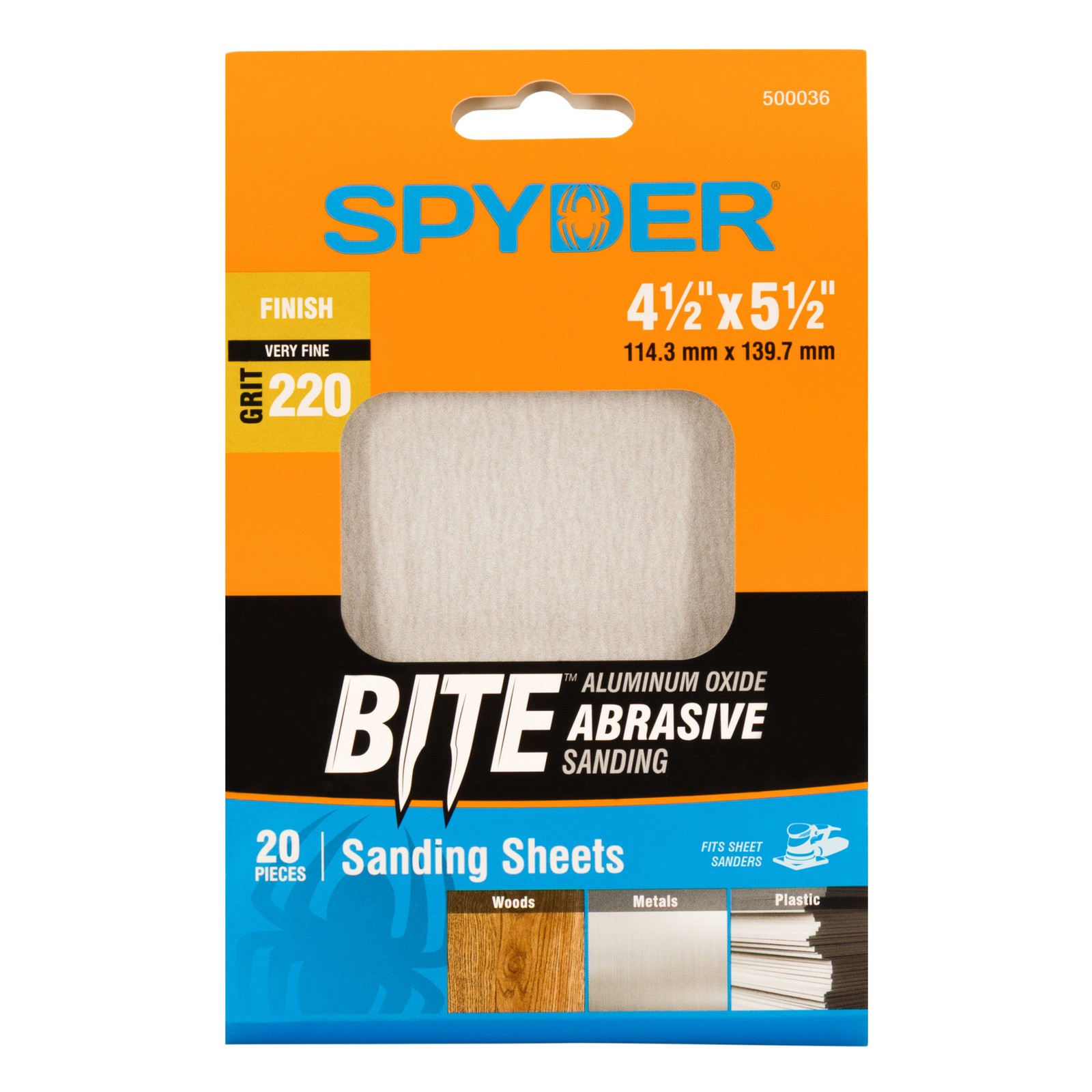Spyder 4.5 in. x 5.5 in. 220 Grit Aluminum Oxide Sanding Sheets 20-Pack 500036
