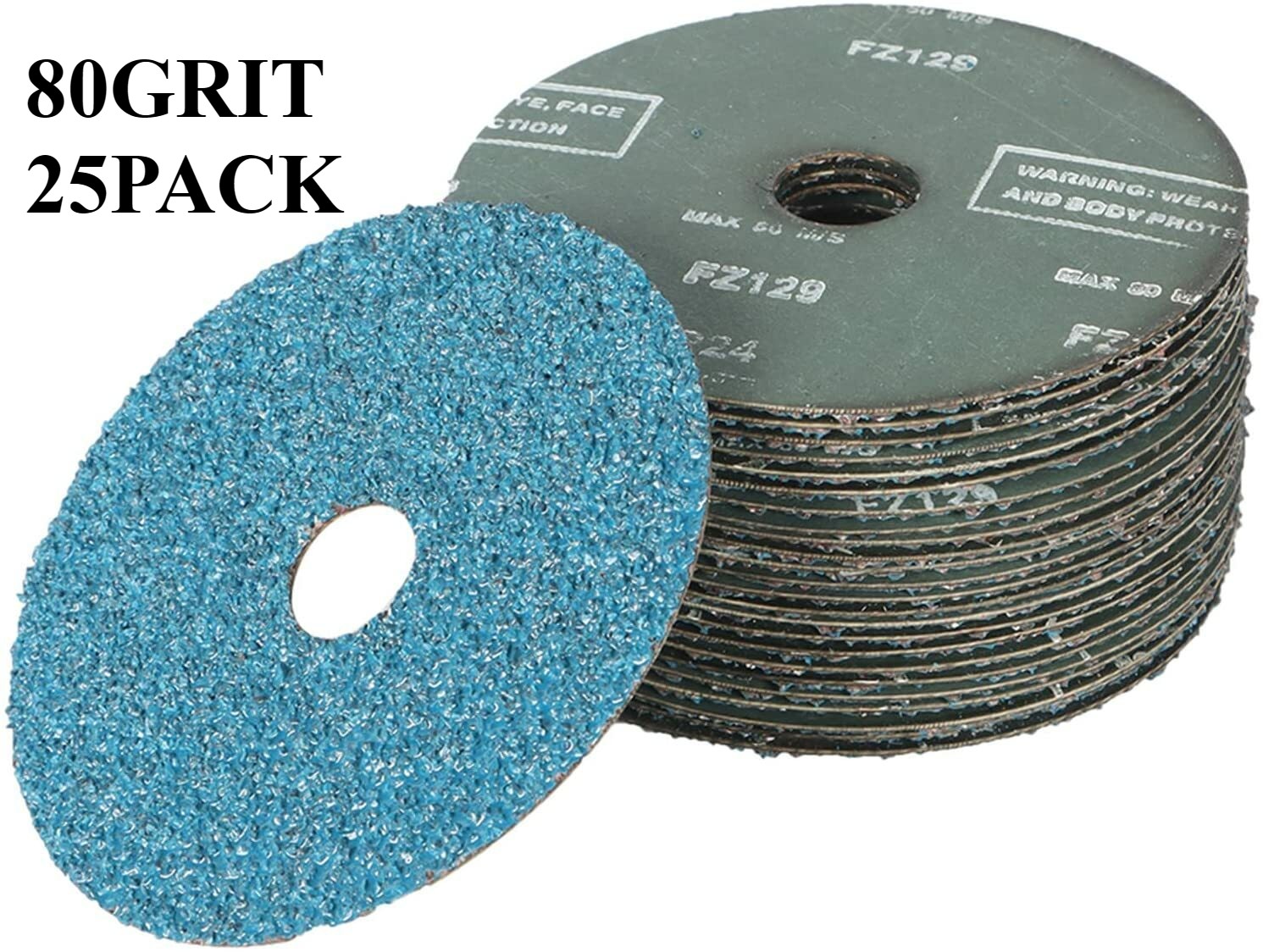 25PACK 5 Inch Blue Zirconia Resin Fiber Disc 80 Grit Grinding and Sanding Discs