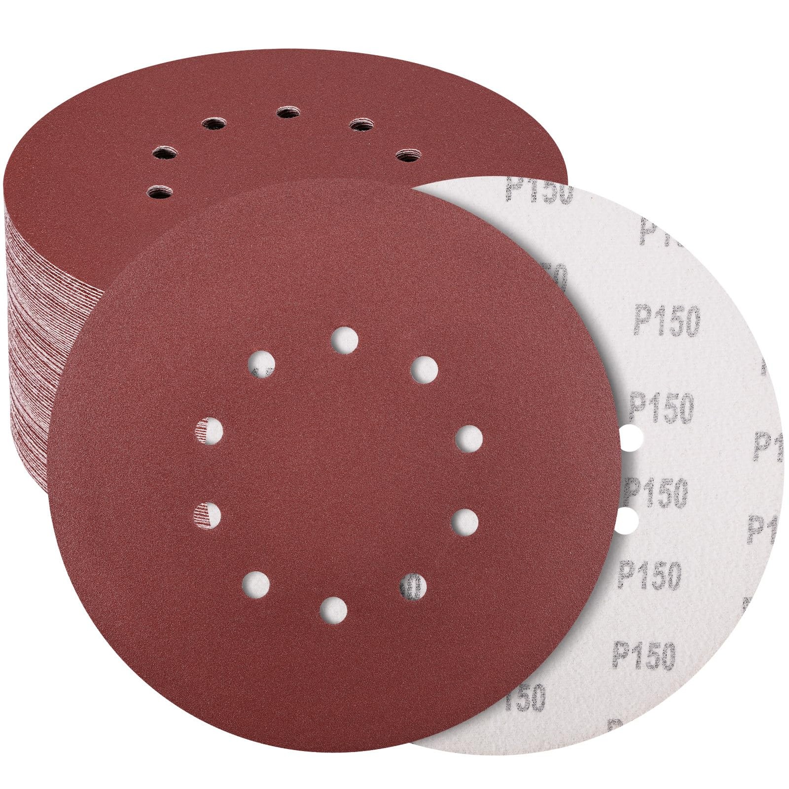 50 Pack 9-Inch 10-Hole Hook-and-Loop Sanding Disc, 240 Grit Aluminum Oxide Dr…