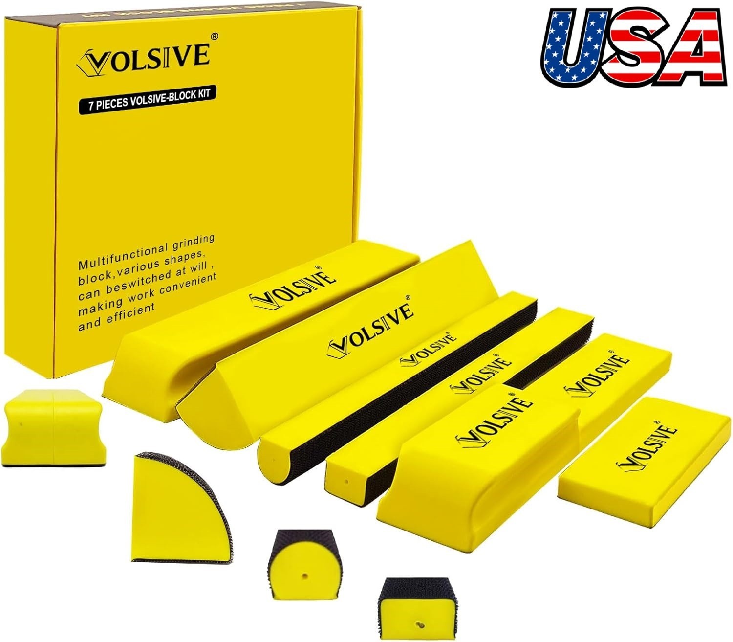 7Pcs Hand Sanding Block Set, Rectangle Handheld Sanding Pad, Hook and Loop Inter