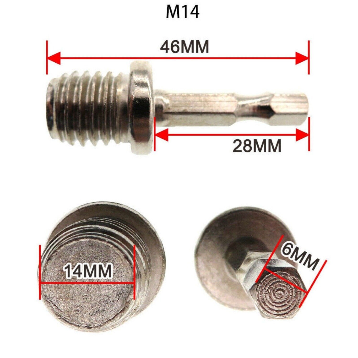 M10 M14 Thread to Power Drill Adapter 1/4″ Hex Shank for Backing Pads Polishing