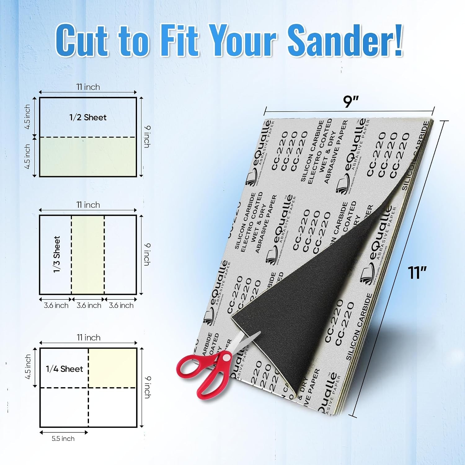 Pack of 10 Silicon Carbide Sanding Sheets 9×11 in 500 Grit Wet Dry