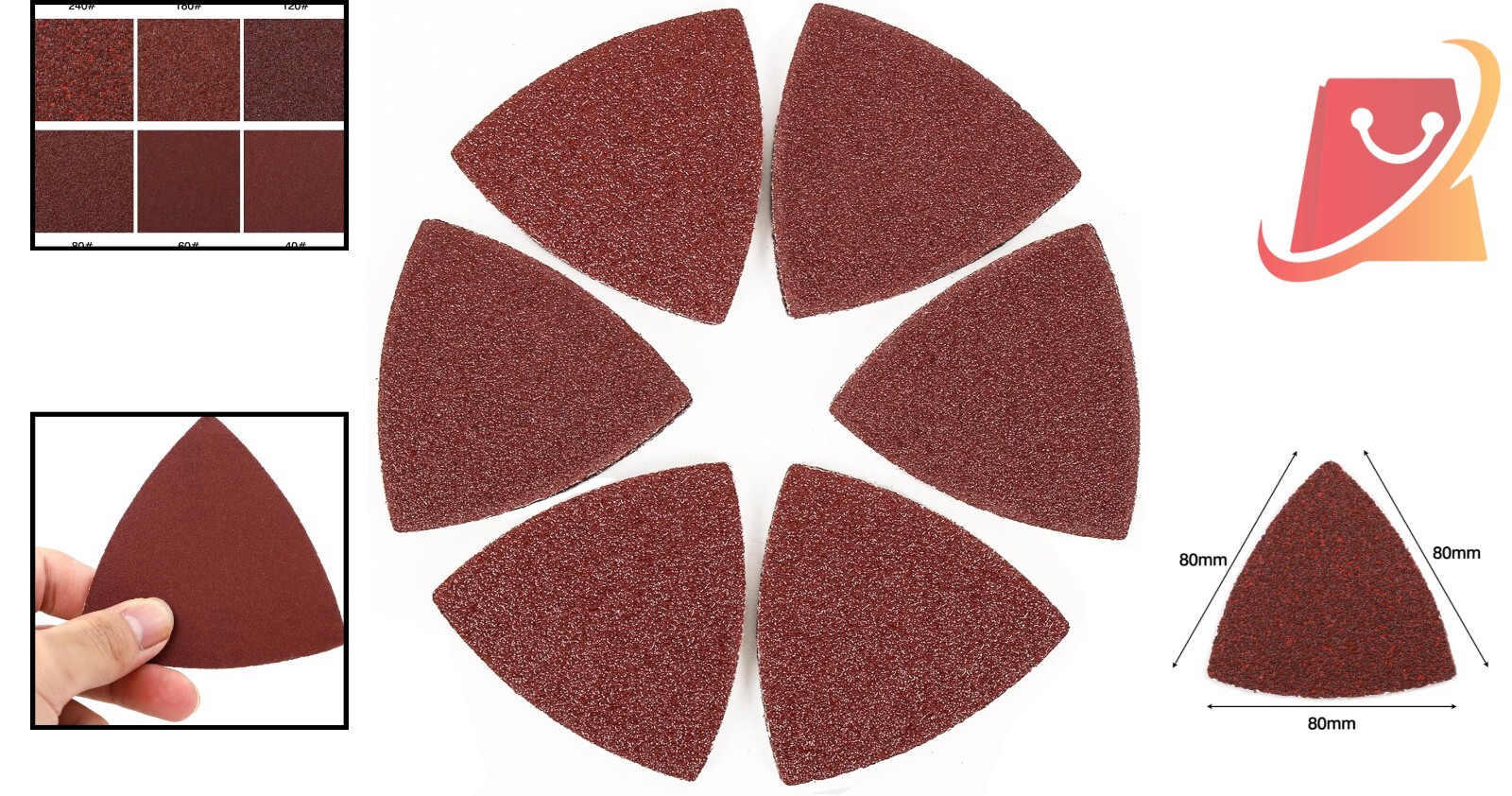 100pcs Triangle Sanding Pads Hook Loop 3-1/8 Inch Multi Tool Sandpaper Set