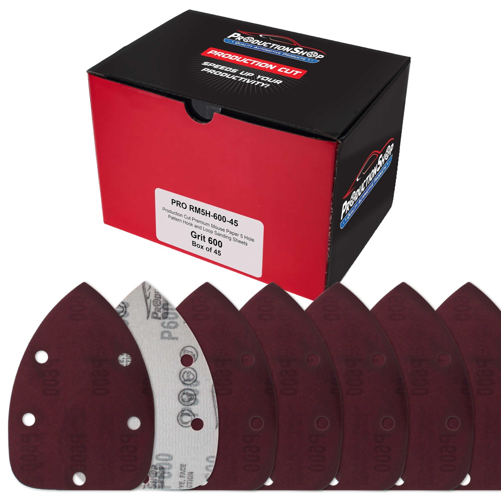 600 Grit 5-Hole Mouse Detail Sander Sandpaper Sheets – 45 Pack for Woodworking