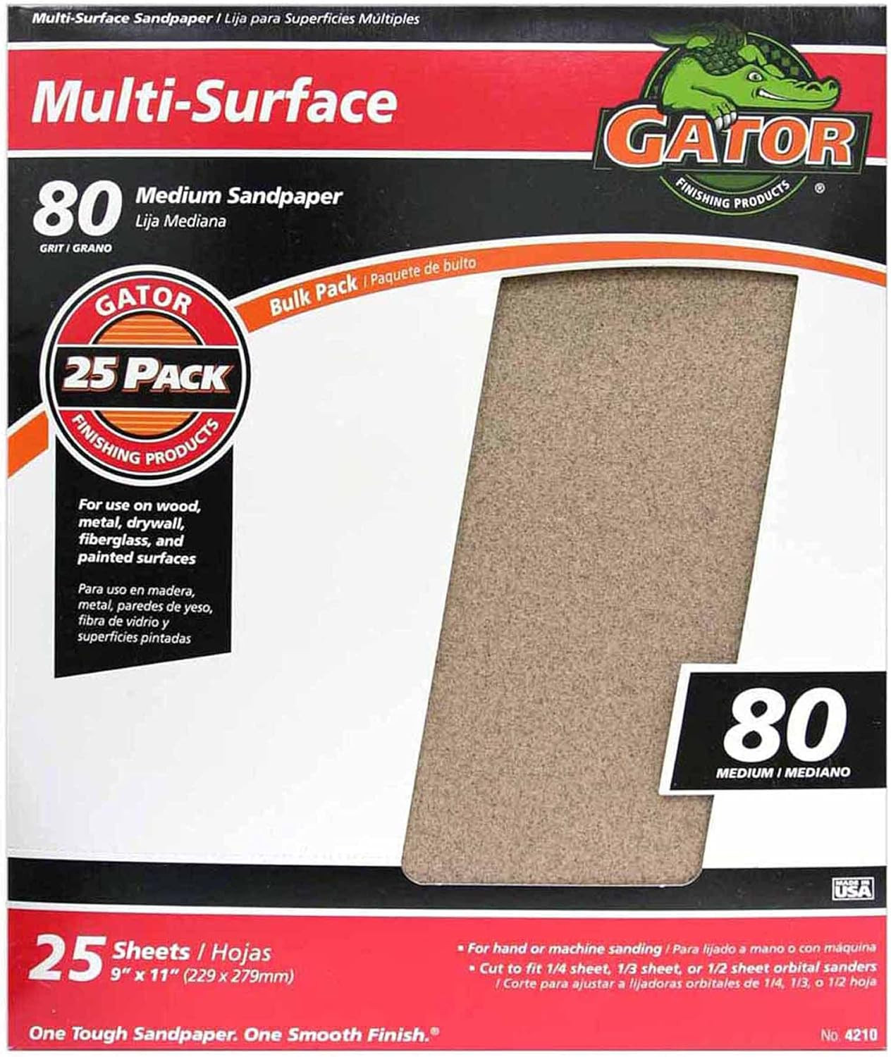 Gator 9″ X 11″ Multi-Surface Sanding Sheets, 80 Grit, 25 Pack