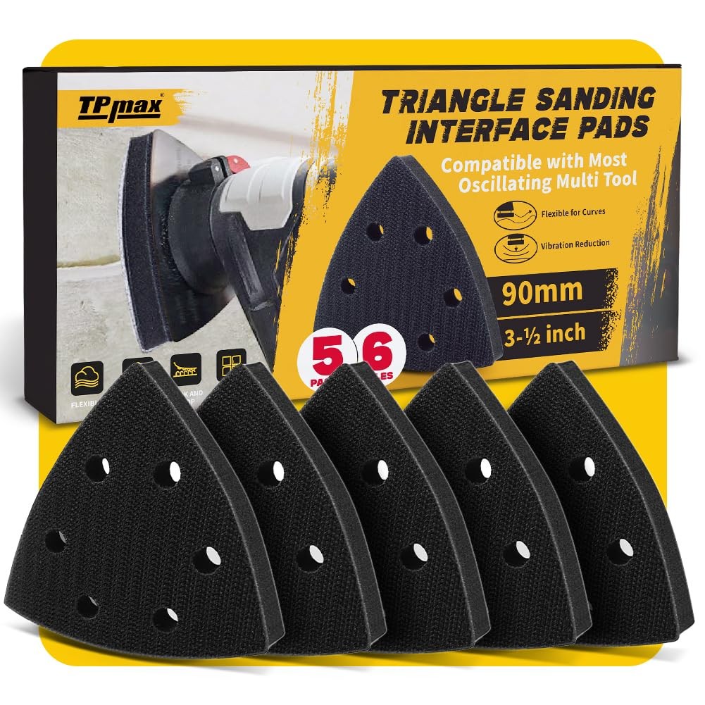 3-1/2″ Triangle Sanding Interface Pads 6-Hole 5Pk – Hook & Loop Sponge Backin…