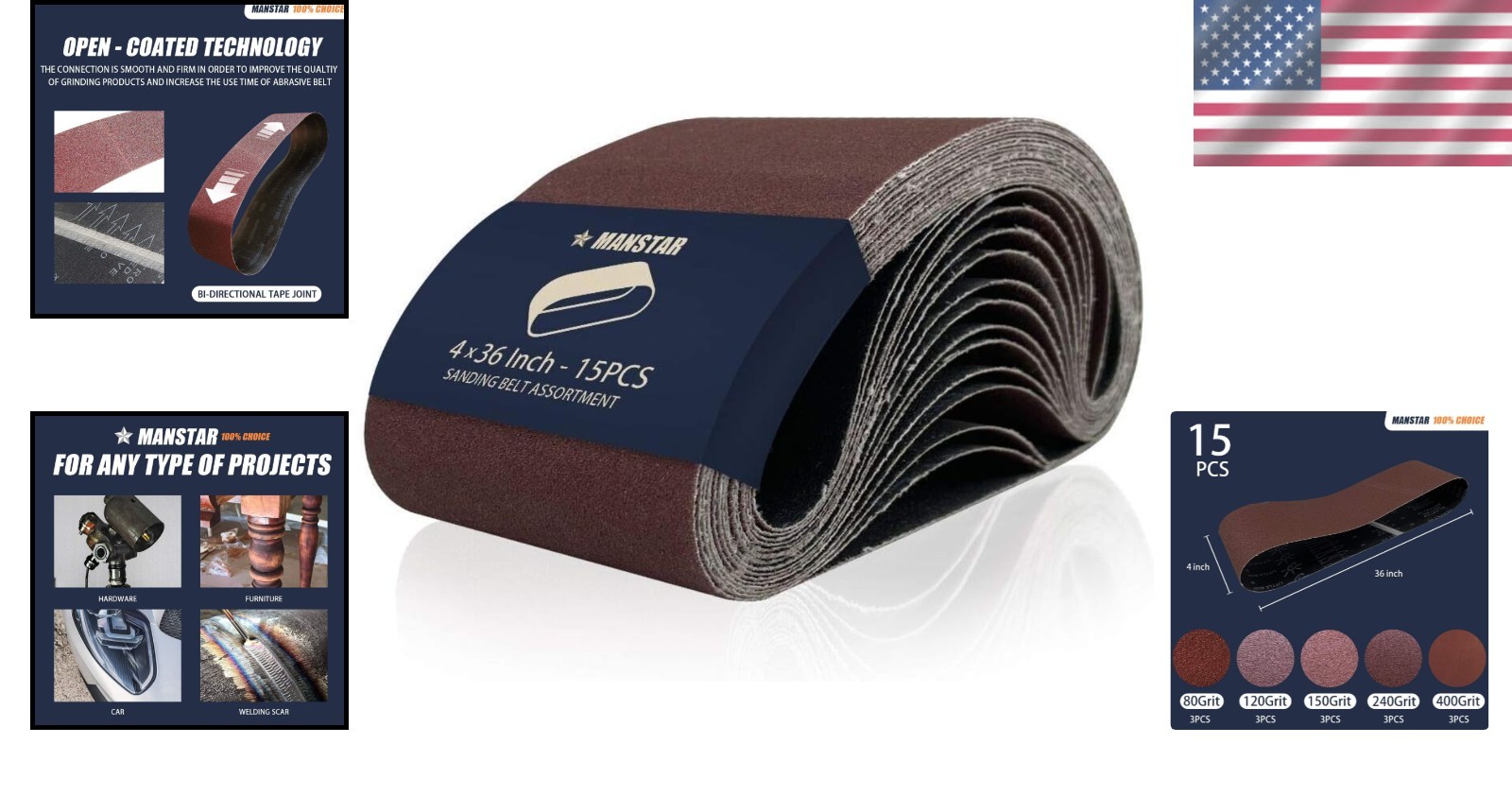 15 Pcs 4×36 Inch Aluminum Oxide Sanding Belts – Versatile Grits for Polishing