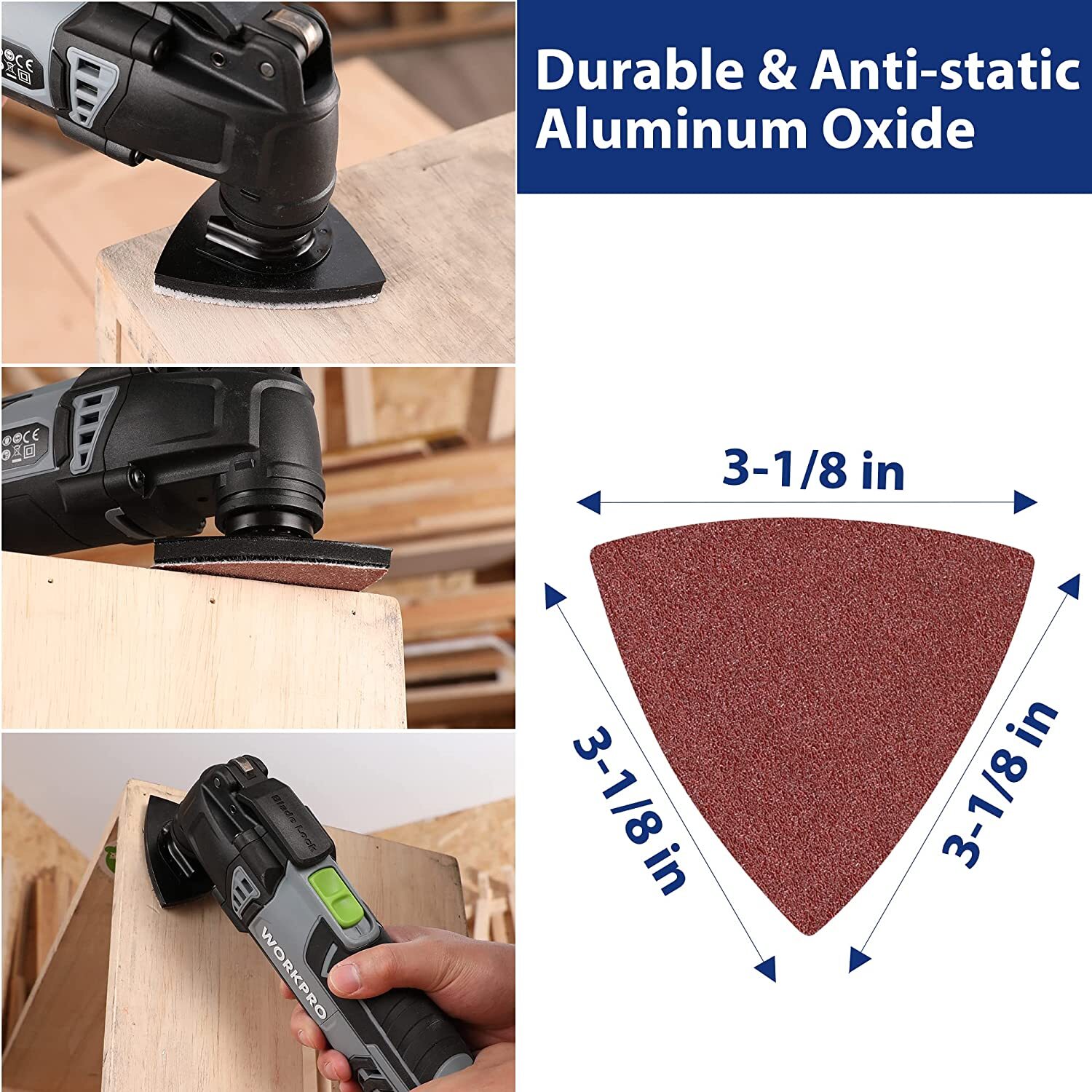 WORKPRO 150PCS Triangle Sanding Pads 40/60/80/120/180/240 Grit Aluminum Oxide