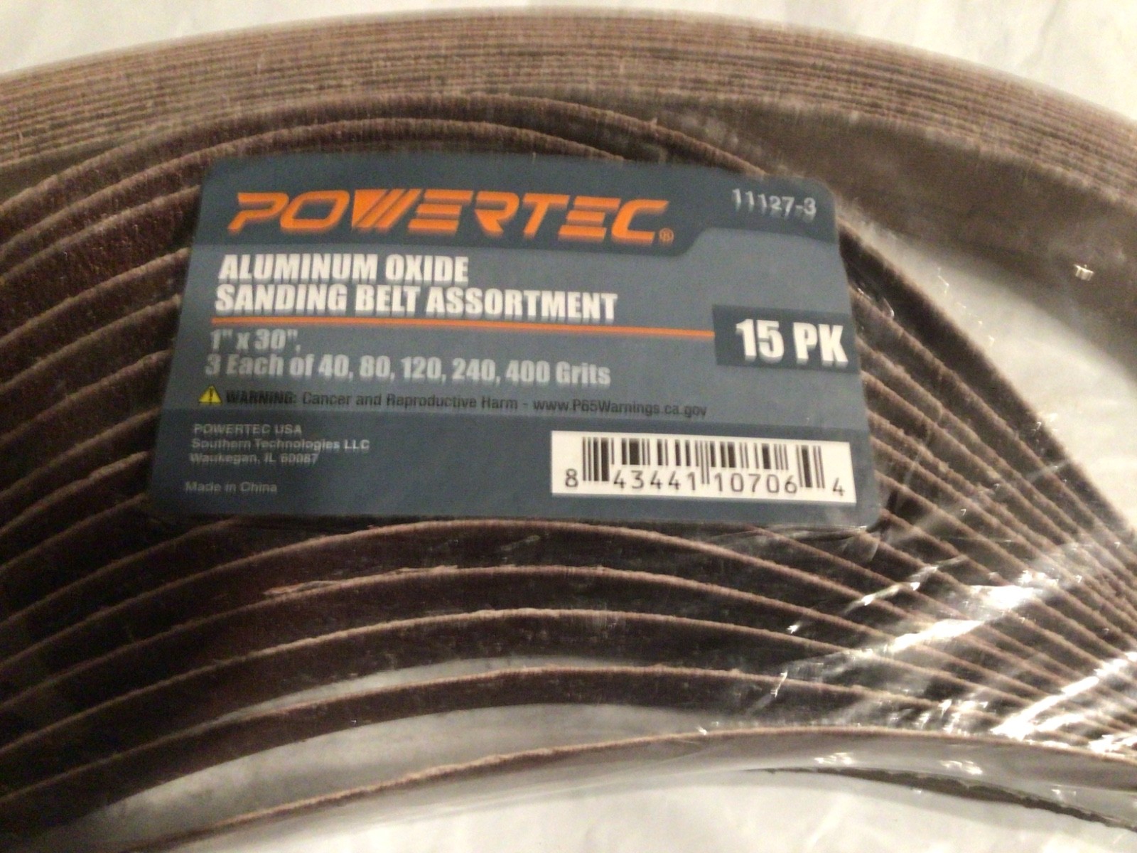 15PK POWERTEC 1 x 30 in Aluminum Oxide Sanding Belt Assortment 3 belt each grits