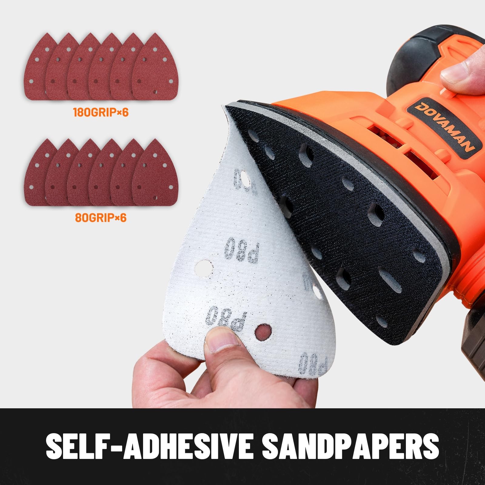 DOVAMAN 130W Detail Sander, 12000RPM Palm Sander Tool, Dust B-orange