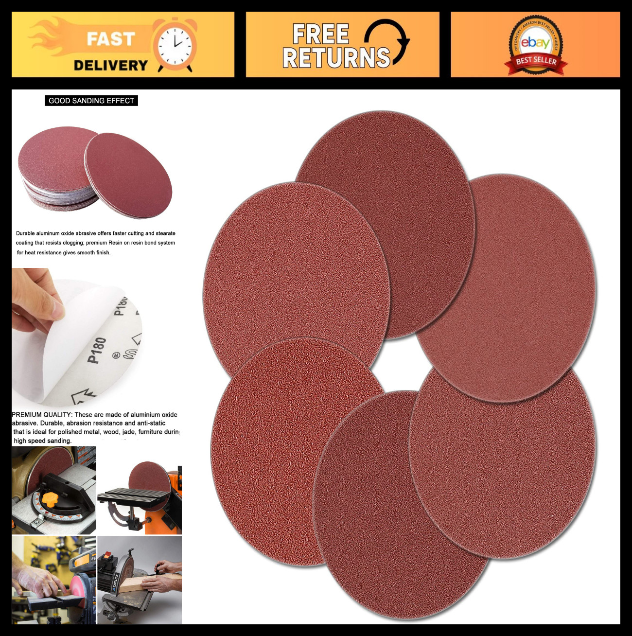 30-Pack 9″ Self-Adhesive Sanding Discs, Aluminum Oxide, Assorted Grits 60-400