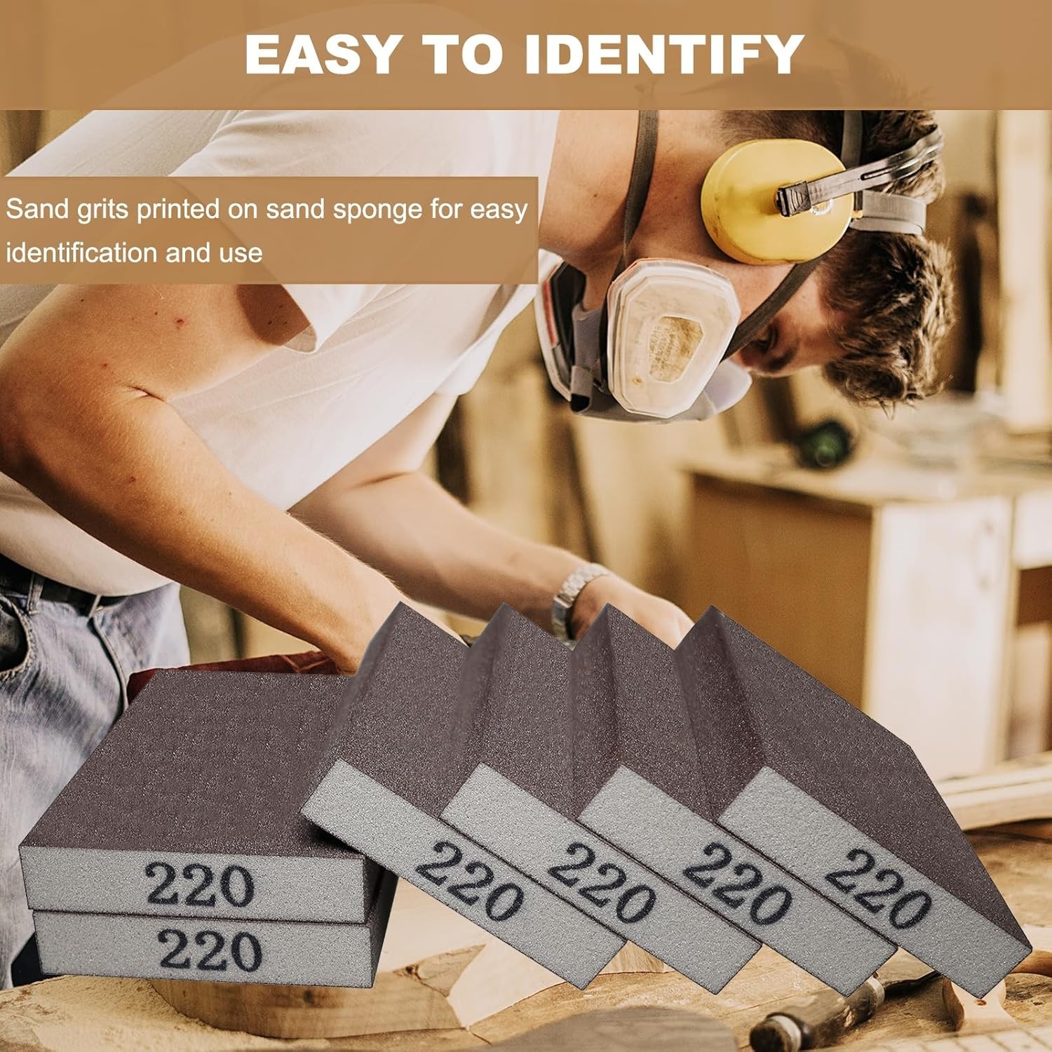 6 Pack 220 Grit Reusable Sanding Sponge – Ideal for Wood and Metal Finishing