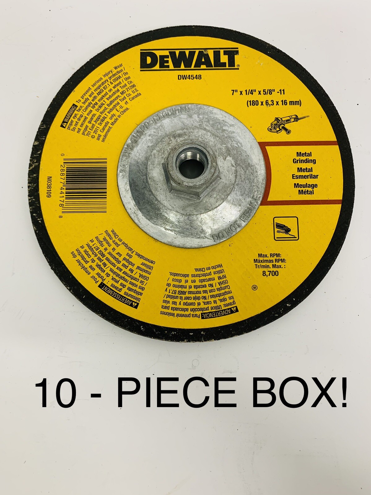 DEWALT DW4548 (10-pack) 7”x1/4”x5/8”-11 Fast Metal Grinding Wheel