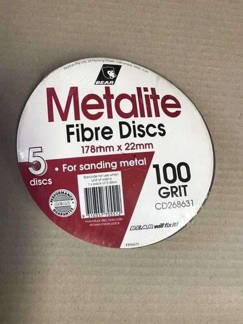 METALITE FIBRE DISCS FOR SANDING METAL 100 GRIT 178 x 22mm (PACKS OF 5)