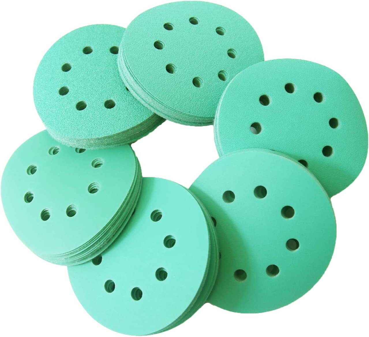 50-PACK 5″ Green Film – PSA Self Adhesive Sanding Discs DA Sanders 400-2000 Grit