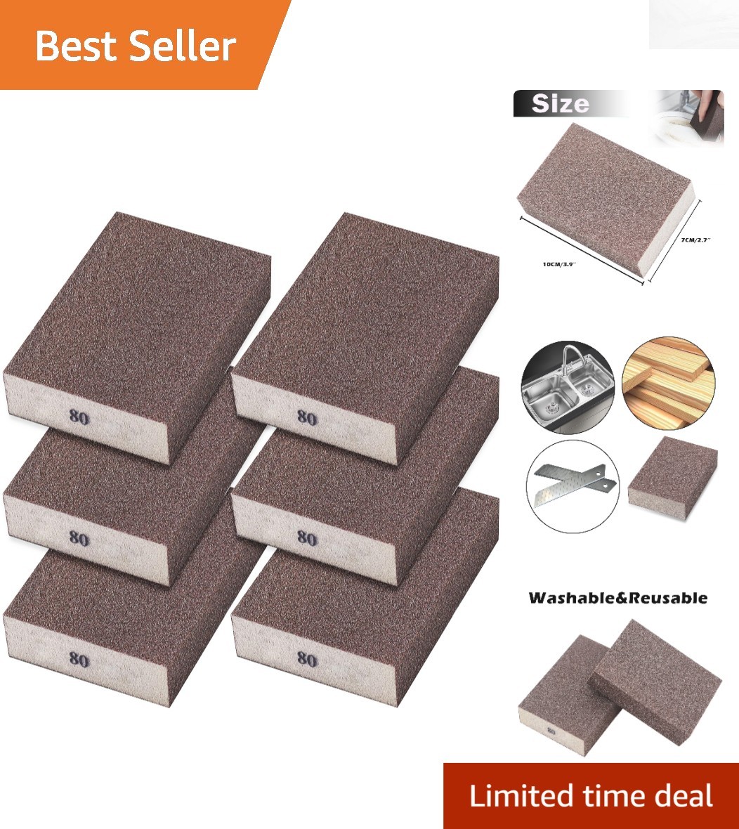 6 High-Performance 80 Grit Sanding Blocks – Washable for Long-lasting Use