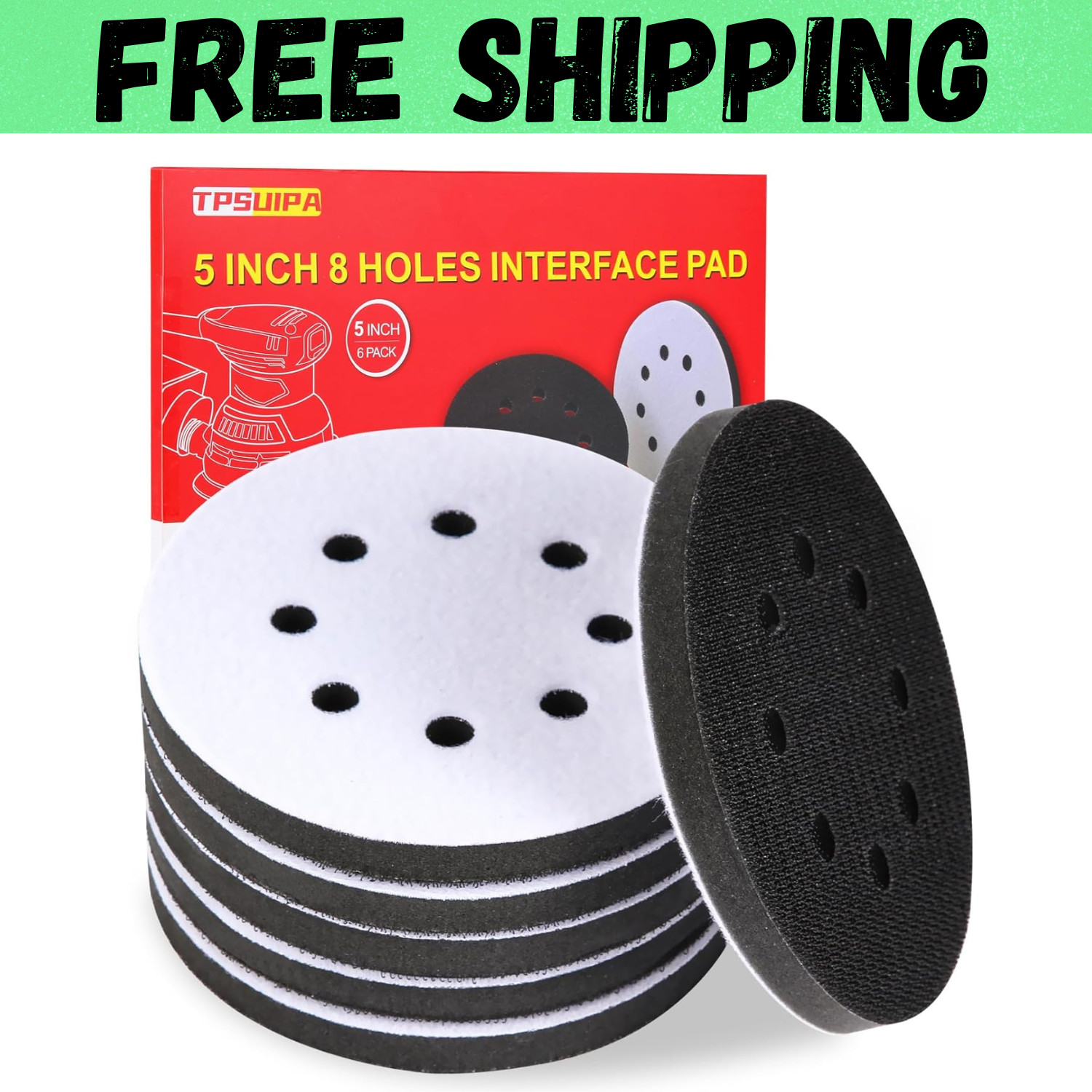 6pc 5″ 8 Holes Interface Pads Orbital Sander Sanding Foam Pad Hook Loop Buffer