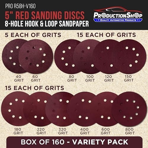 160 Pack 5 inch Sanding Discs 8-Hole Red Variety Pack Grit, Hook ,Loop Sandpaper