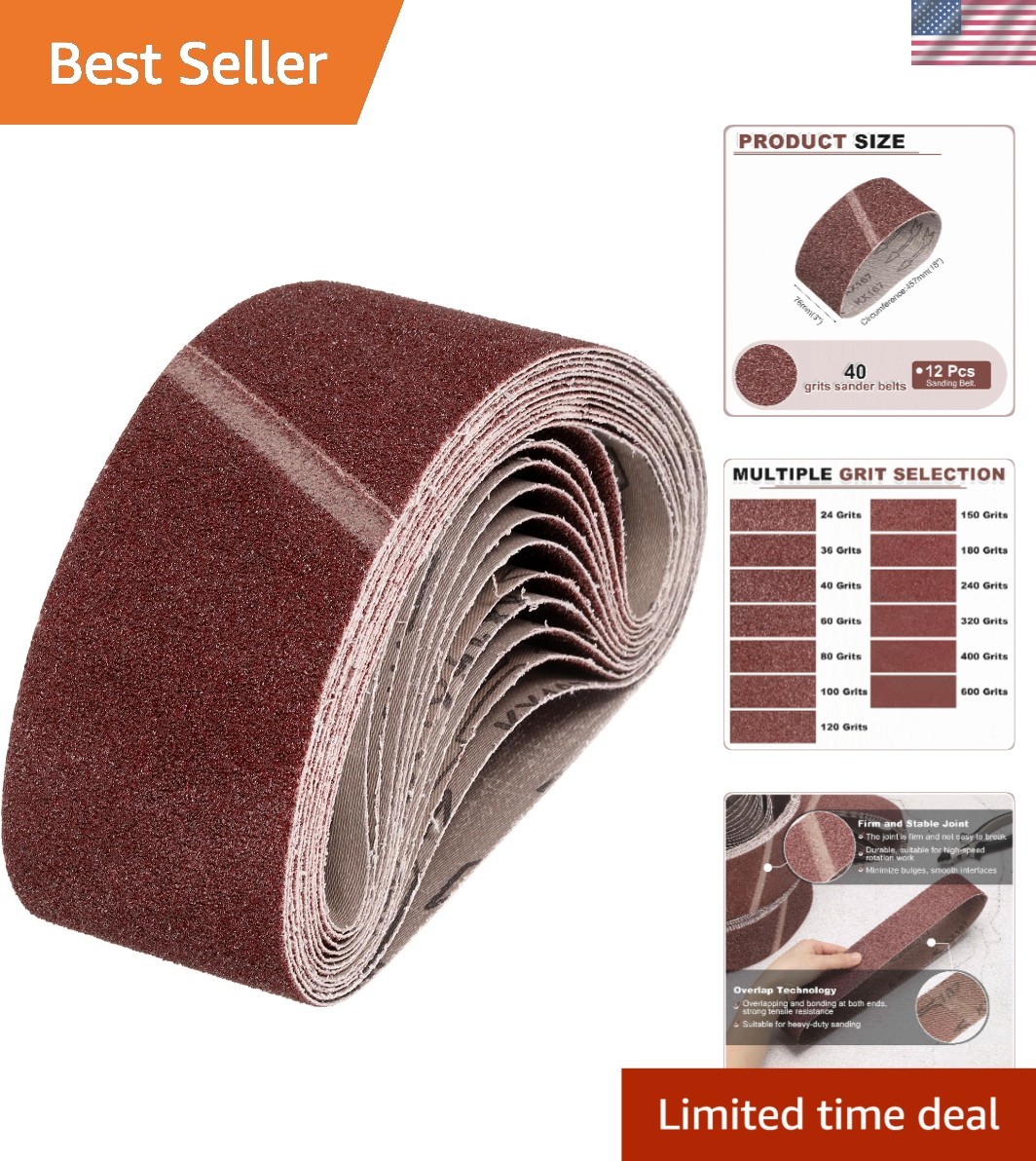 12 Pack of 3×18 Sanding Belts – 40 Grit Aluminum Oxide for Pro Results