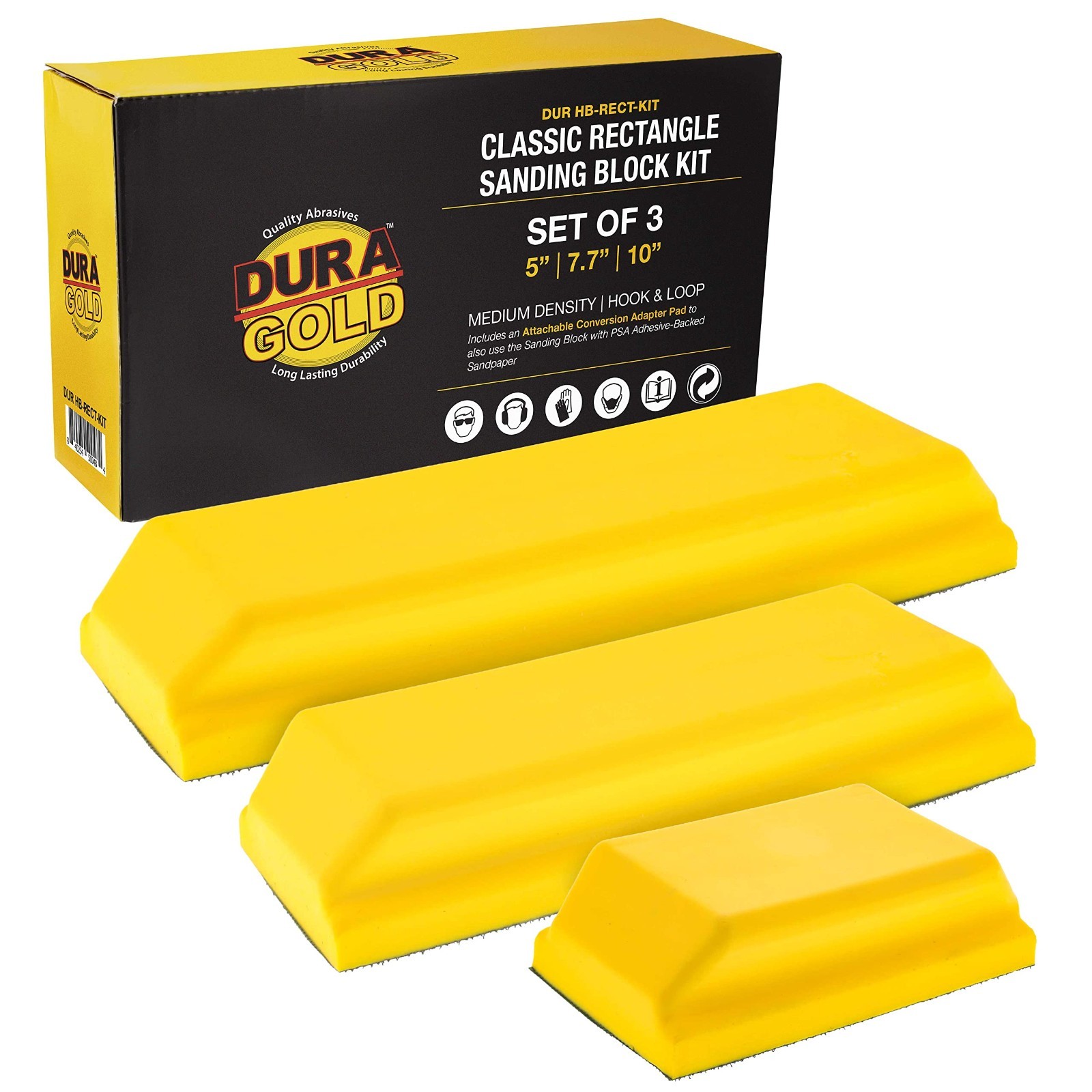 Classic Rectangle Hand Sanding Block Kit – 3 Sizes, Hook & Loop, PSA Adapter – A